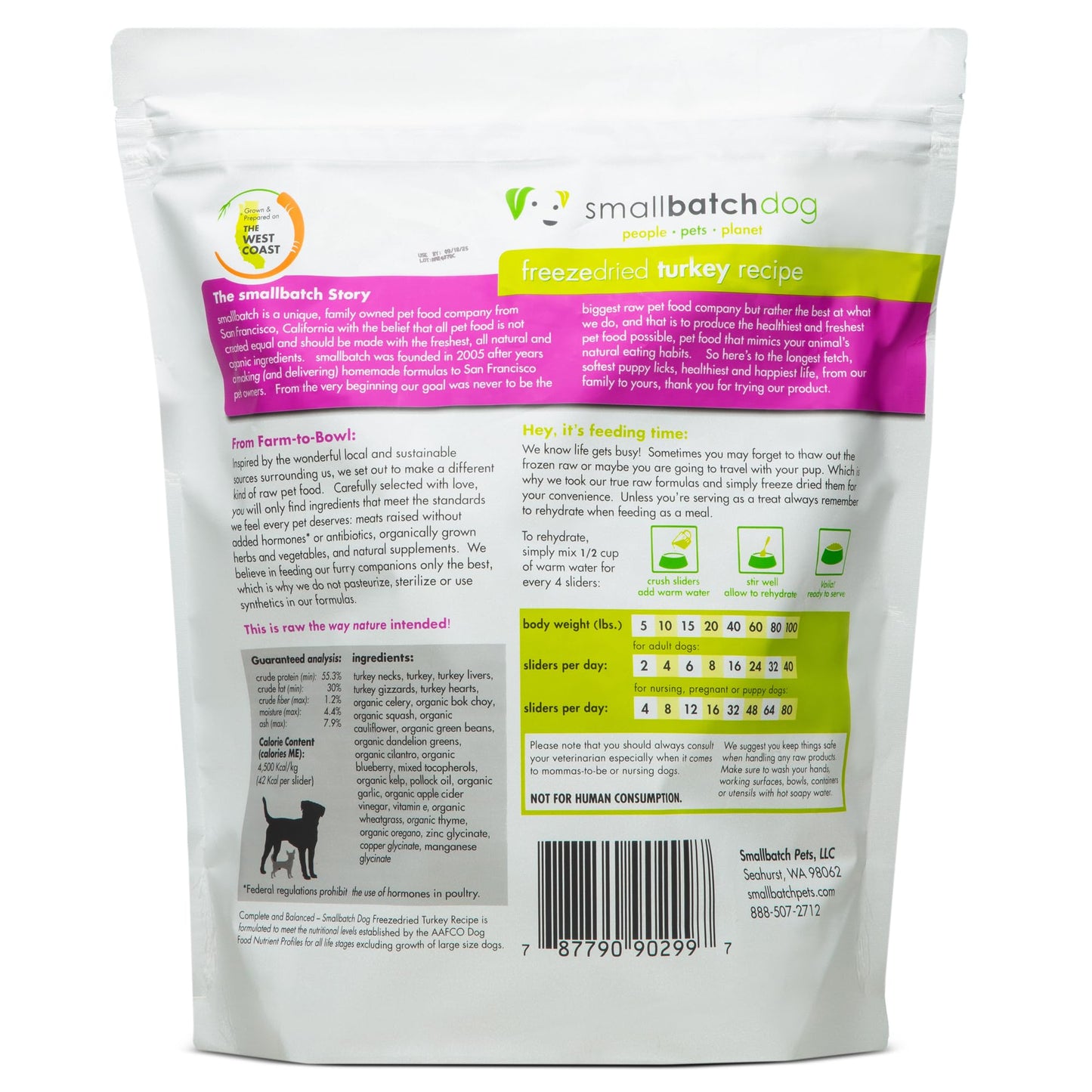 smallbatch Pets Freeze Dried Raw Dog Food, Turkey Recipe, 25 oz, Organic High Protein Dog Food, Grain Free, Made in The USA, Humanely Raised Meat, Single Protein, for Picky Eaters, Hydrate & Serve