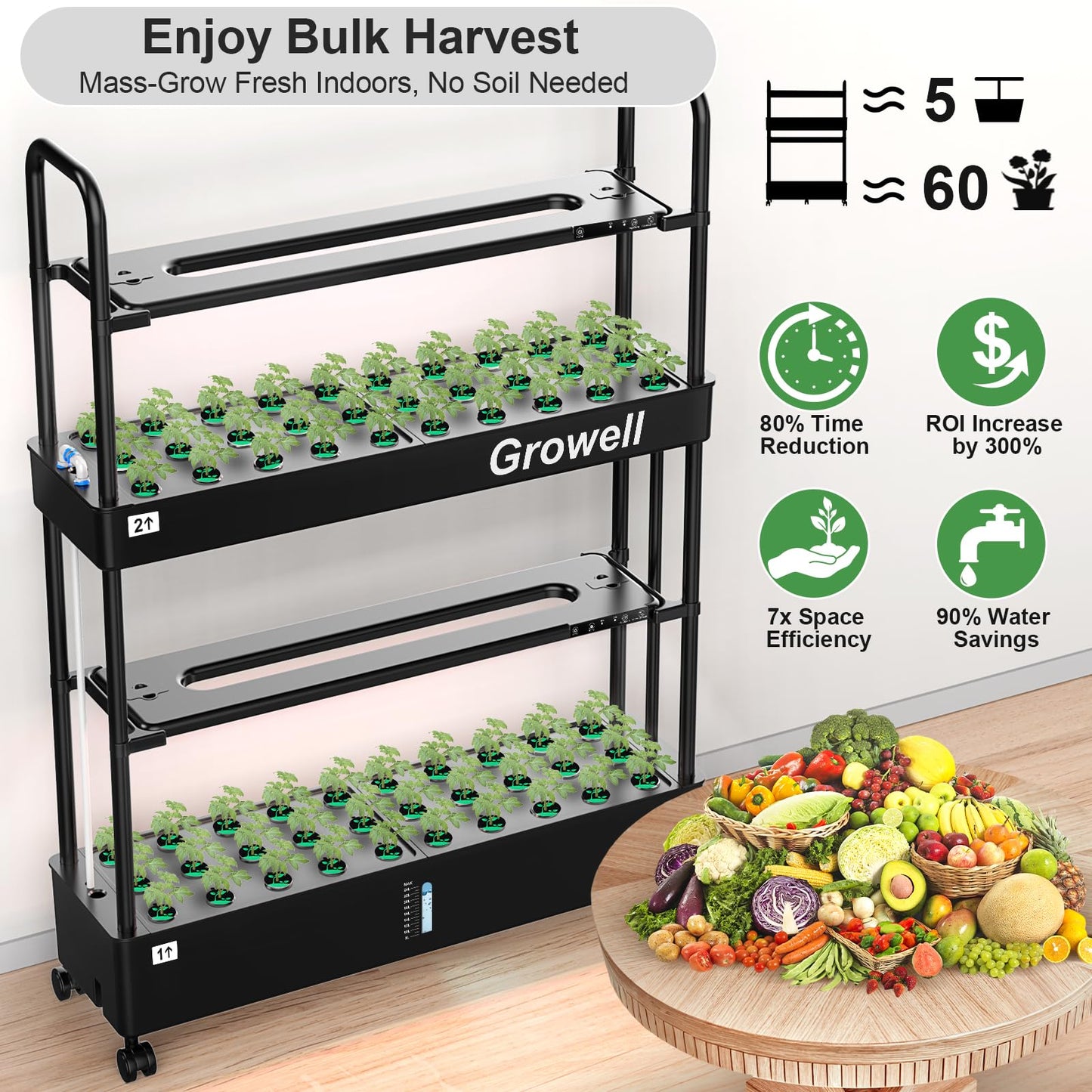 16 Pods Hydroponics Growing System Kit & 60 Pods Vertical Indoor Garden