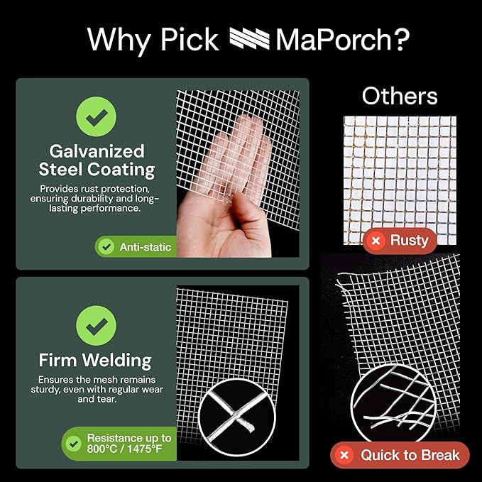 MaPorch Chicken Wire Mesh Hardware Cloth - 16" x 15 ft, 18-Gauge, 1/4-In Hex Galvanized Steel for Chicken Wire Fencing, Poultry Netting & Rabbit Fence - Includes Cutting Scissors