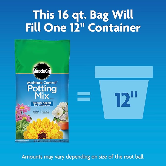 Miracle-Gro Moisture Control Potting Mix, for Container Plants, Protects Against Over- and Under-Watering, 16 qt., 2-Pack