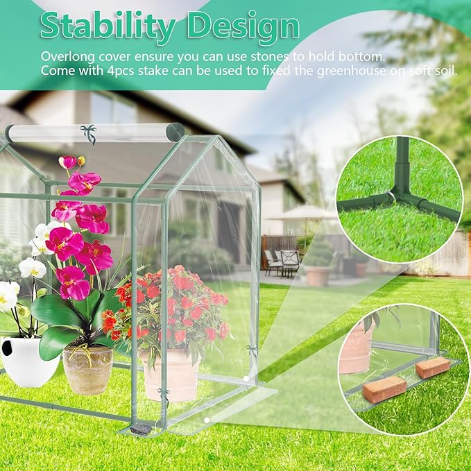 Mini Greenhouse for Indoor Outdoor Plants, Durable Green House with Roll-up Zipper Door，Grow Plant House Tent with Transparent PVC Cover 33.5”x23.2”x32.5”