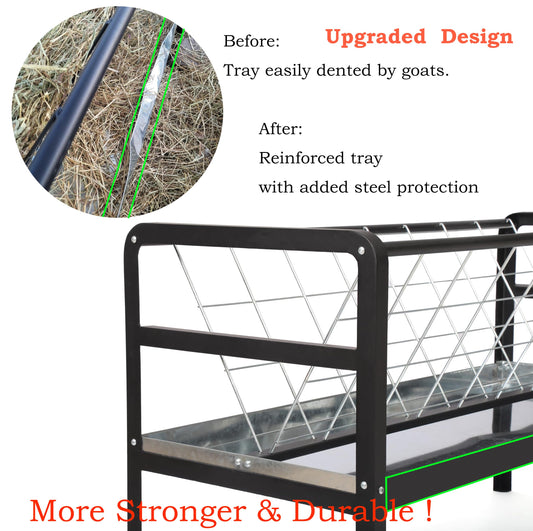 Goat Hay Feeder with Rack, Pasture Hay Grain Feeder for Goats, 59 in Long Outdoor Hay Rack Feeder 2 in 1 with All Steel Frame for Goat,Sheep, Horse, Small Livestock