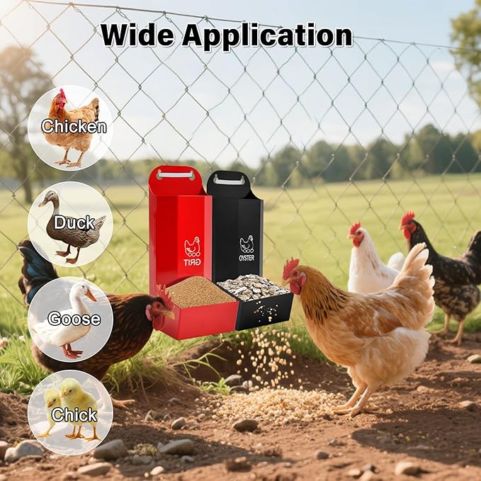 2 Pack Chicken Oyster Shell Feeder and Grit Device, Corner Chicken Feeder, Coop Accessories, Suitable for Hens and Chicks (Black+Red)