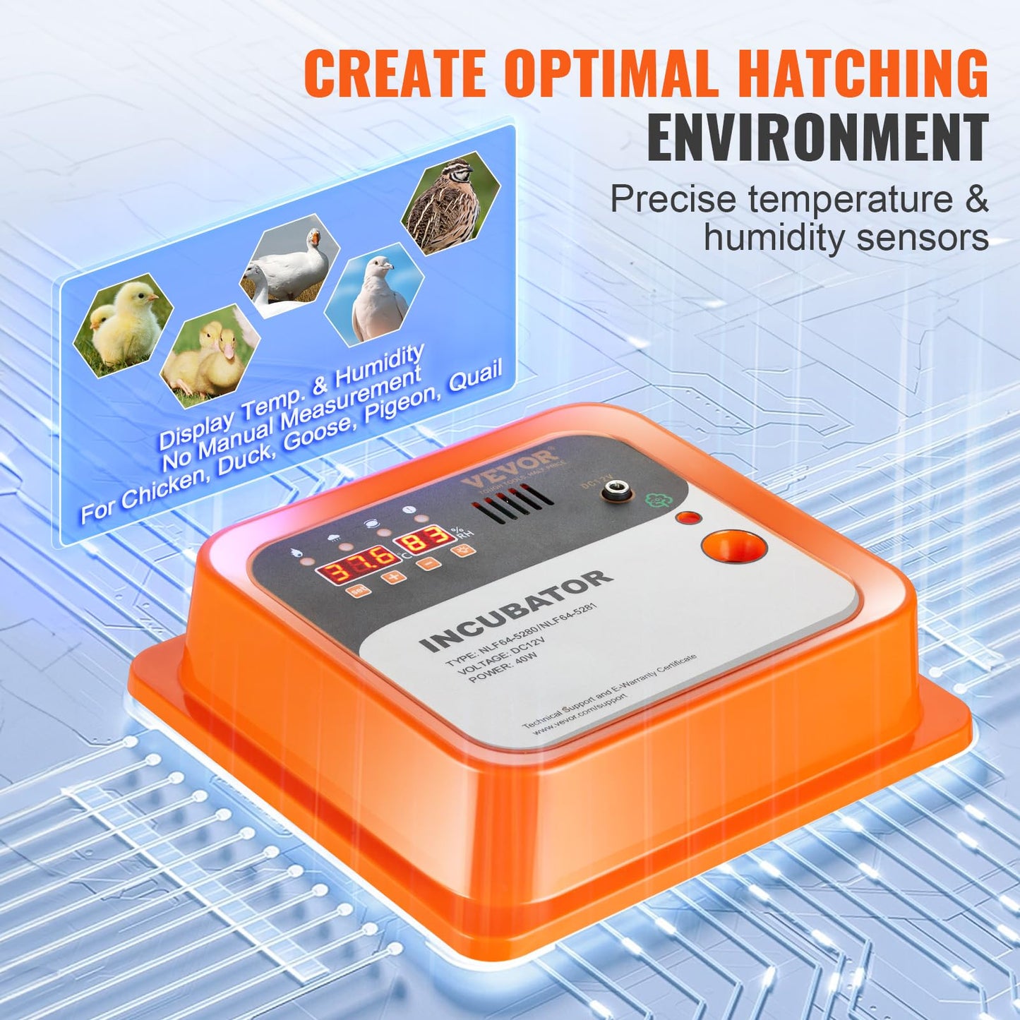 VEVOR 12 Egg Incubator, Incubators for Hatching Eggs, 360° Automatic Egg Turner with Temperature and Humidity Display, 12 Eggs Poultry Hatcher with ABS Transparent Shell for Chicken, Duck, Quail