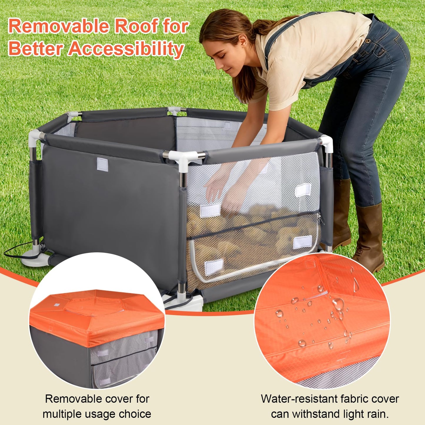45"x45"x19.7" Sturdy Stainless Steel Frame Brooder Box for Chicks, Chicken Brooder Box with Removable Roof & Bottom Pad for Easy Cleaning, Small Animal Playpen for Ducks, Quails, Bunnies, Guinea Pigs