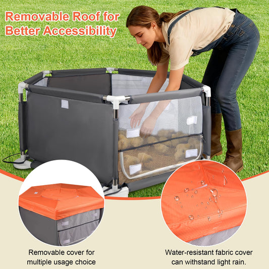 45"x45"x19.7" Sturdy Stainless Steel Frame Brooder Box for Chicks, Chicken Brooder Box with Removable Roof & Bottom Pad for Easy Cleaning, Small Animal Playpen for Ducks, Quails, Bunnies, Guinea Pigs
