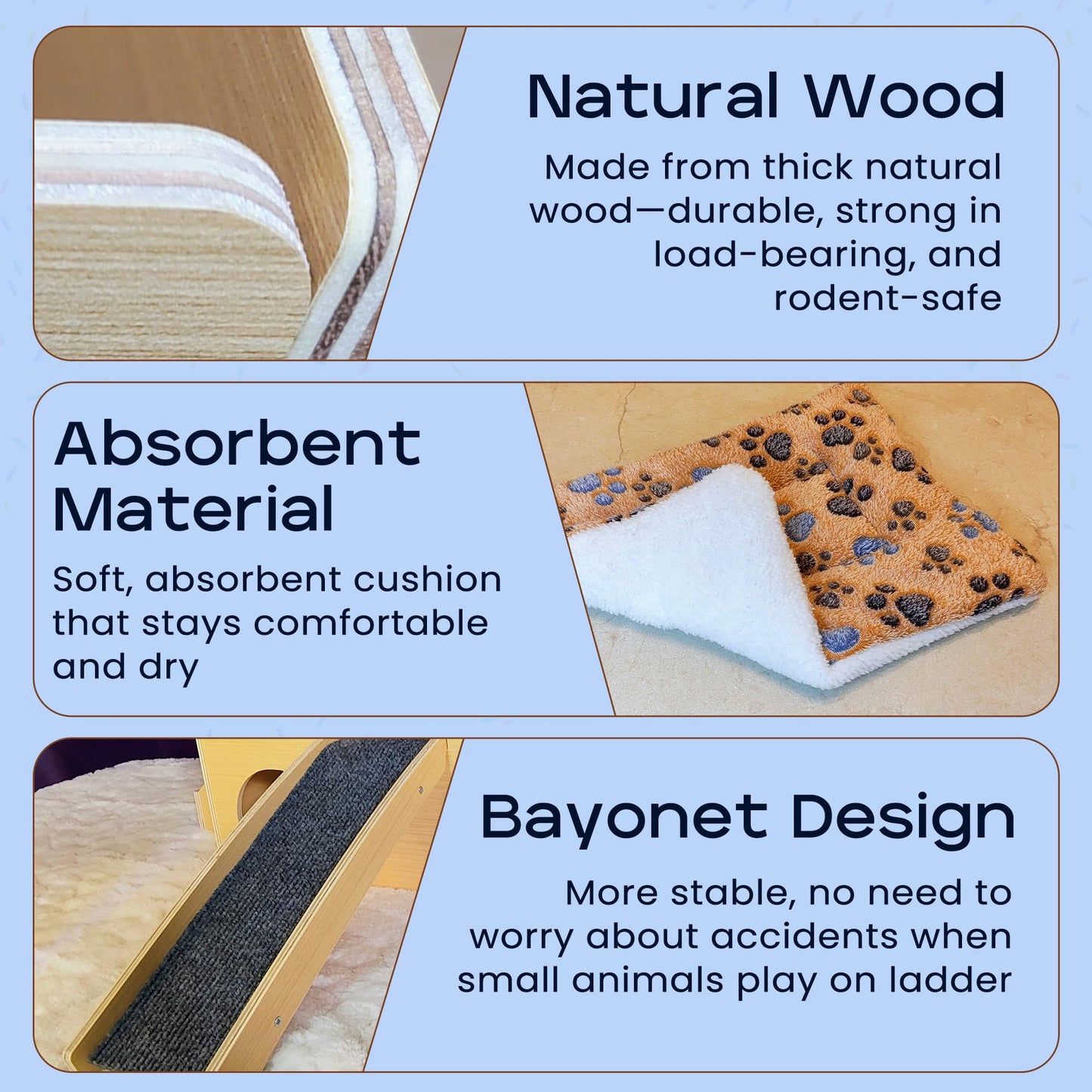TINY ROYALS Guinea Pig Wooden Hideout with Built-in Feeder, Screw-Assembled Natural Wood Castle with Absorbent Fleece Mat, Ramp & Accessories, Cozy Safe Hideaway for Small Pets to Rest, Play & Explore