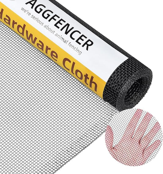 16in x 50ft Black Hardware Cloth 1/8 inch 27Ga PVC Coated Wire Mesh Vinyl Coated Galvanized Wire Mesh Screen Roll, Welded Metal Chicken Wire Fencing, for Garden Plant Fencing Bee Screen