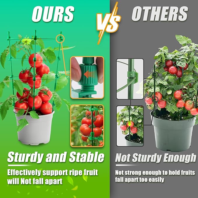 Upgrade Tomato Cage for Garden, 6 Pack 36 Inches Adjustable Tomato Plant Support Cages, Tomato Stakes Trellis for Vegetables, Flowers, Fruit, Rose Vine, Climbing Plants
