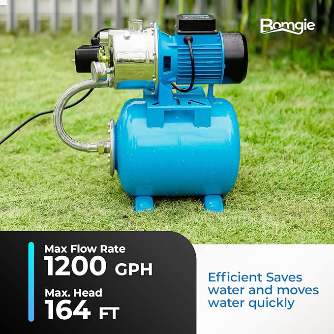 1.5HP Shallow Well Pump with Pressure Tank,1200GPH NSF Certification for Drinking Water Safety,115V,Stainless Steel Irrigation Jet Pump Automatic Booster Pump for Home, Garden, Lawn