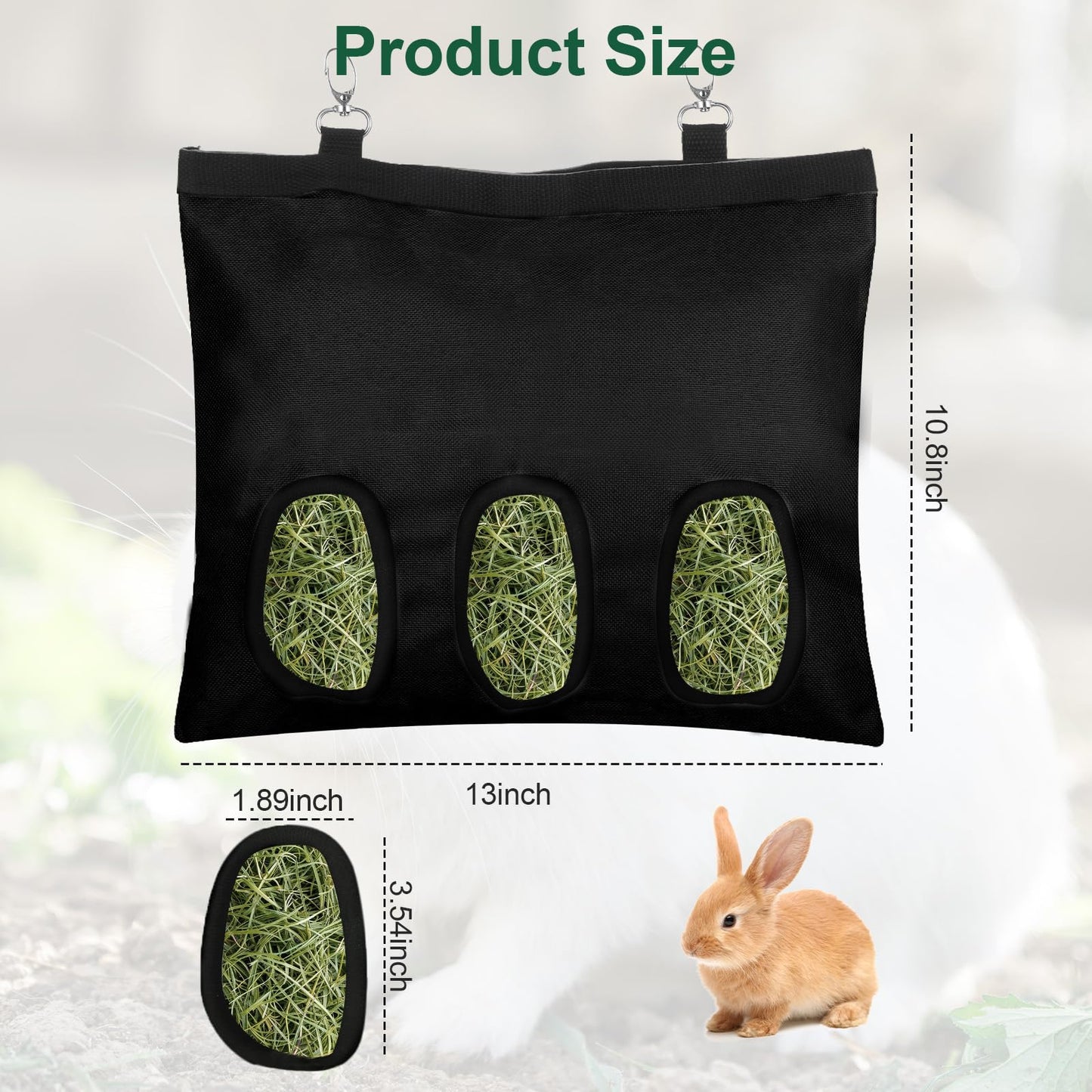 2 Pcs Rabbit Hay Feeder,Guinea Pig Hay Feeder,13×10.8 Inch Guinea Pig Bag,Small Animal Feeding Bag for Rabbits, Hamsters, Hedgehogs (3 Holes,Black)