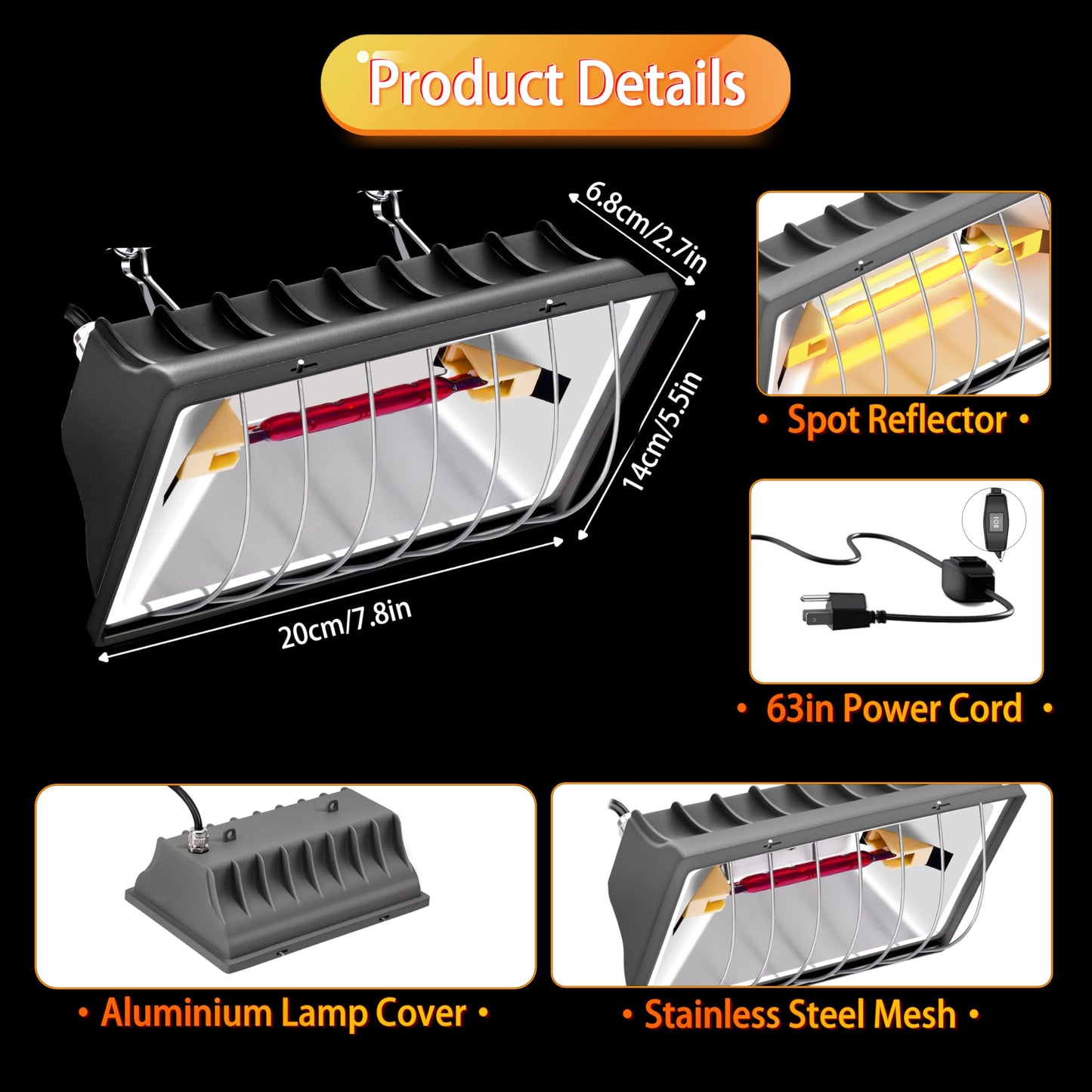 Chicken Brooder Heater Lamp 250W Brooder Heating Plate for Chicks Hanging Light Heated Adjustable Temp & Height with Anti-Fall Aluminum Alloy Lamp Shade Suitable for Chickens, Ducks, Poultry (black)