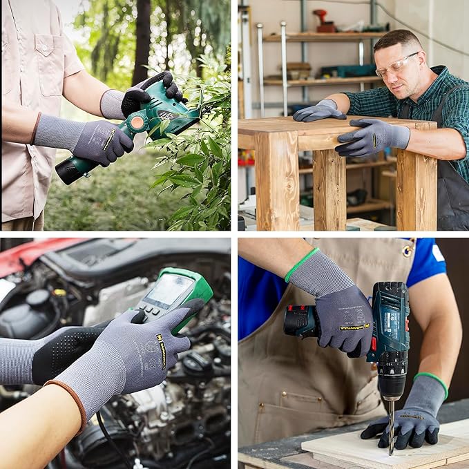 Tarantula Safety Work Gloves MicroFoam Nitrile Coated 12 Pairs,Endurance Seamless Knit Nylon,Dots on Palm,Dot Grip Gloves,Medium