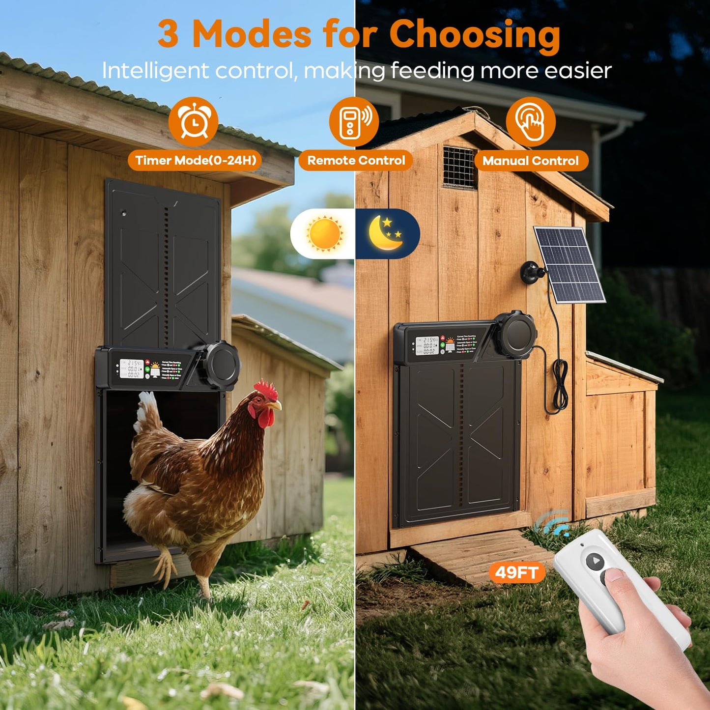 Large Automatic Chicken Coop Door Solar Powered, Automatic Chicken Door Opener with Timer Modes, Intelligent Obstacle Sensors, Solar Chicken Coop Door Chickens, Ducks, and Geese, 14.2" H x 10.83" L