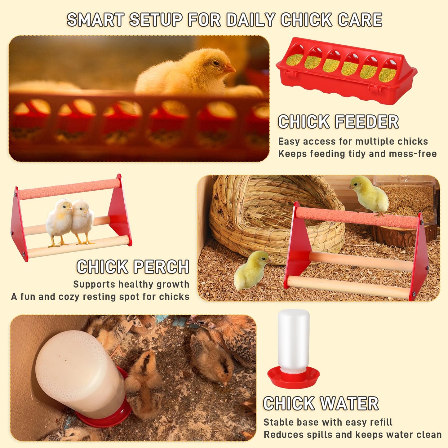 Upgrade Chick Starter Kit, 6-in-1 Chicken Brooder Box for Chicks Includes Pop-Up Chicken Playpen Tent,12 * 12" Heat Brooder Plate, Chicks Feeder, Waterer, Perch & Nesting Pad for Poultry Ducks Quail
