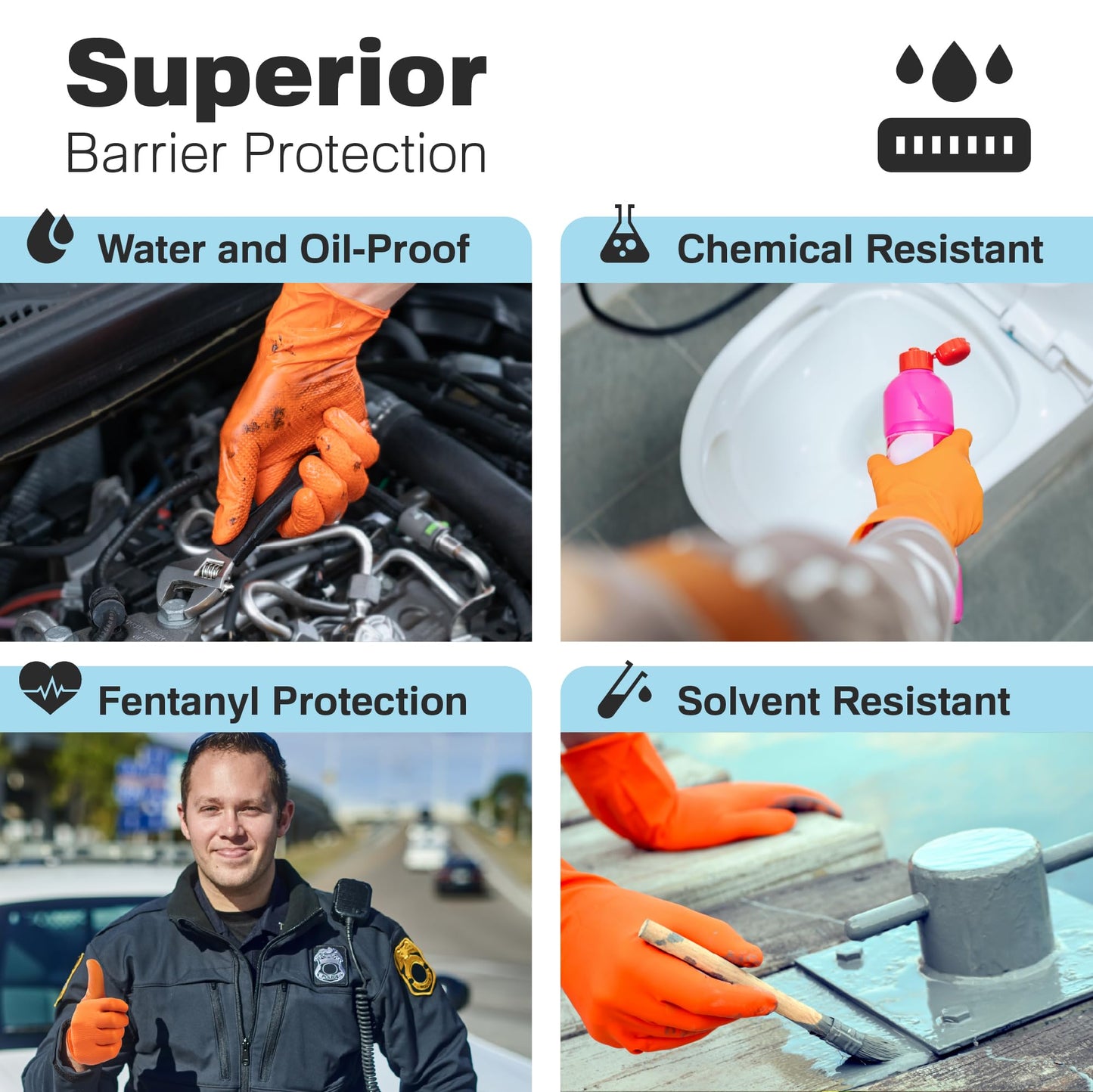 Raxwell Heavy Duty Disposable Orange Nitrile Gloves, X-Large, 8.5 Mil Thick, Raised Diamond Texture, Food Grade & Safe, Auto & Cleaning Nitril Gloves