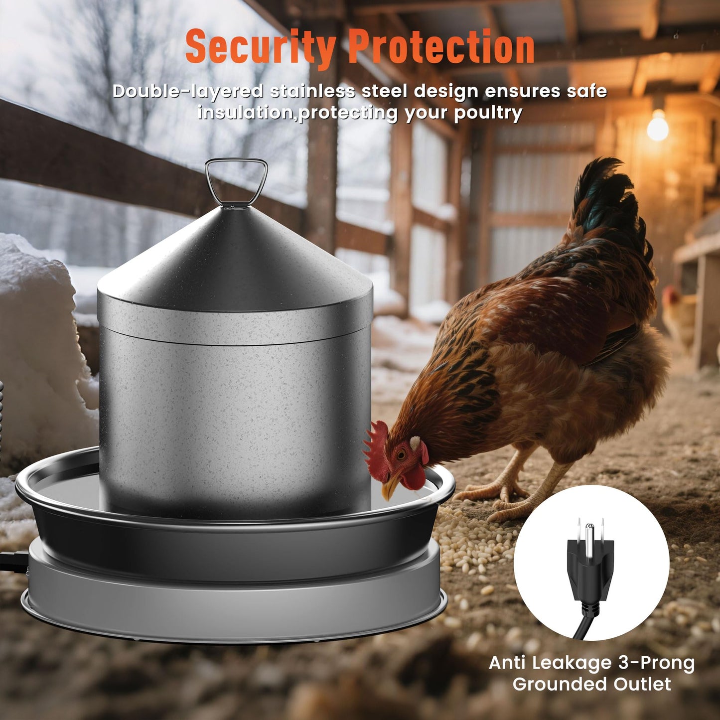 Chicken Water Heater for Winter, 110W Heated Poultry Waterer Base with Thermostat, 11 Inch Poultry Winter Deicer Heated Base with 9.8ft Power Cord, 2PCS (Silver)