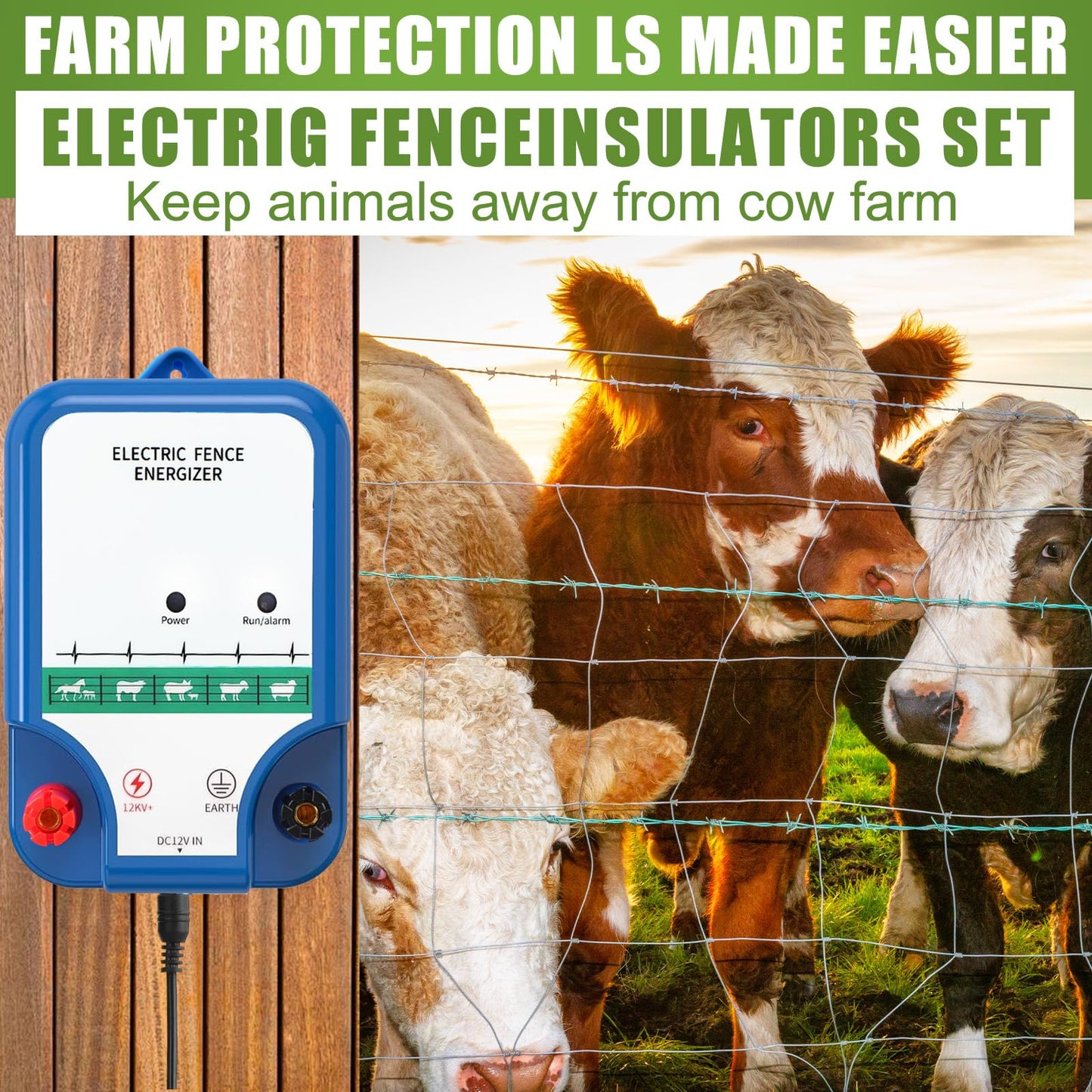 MorningRo 8-Mile Electric Fence for Preventing Animals Intruding, 12000V 2Joule Electric Fence Charger Kit for Livestock Control, 50 Insulator, Socket Tool, 250ft Aluminum Wire(Classic Ver.,Blue)