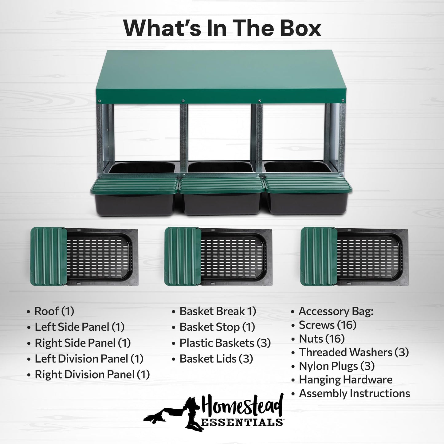 Homestead Essentials Compact Style 3 Compartment, Forward Rollout & Rollaway, Hen & Chicken Nesting Box with Protective Egg Laying Collection Lids