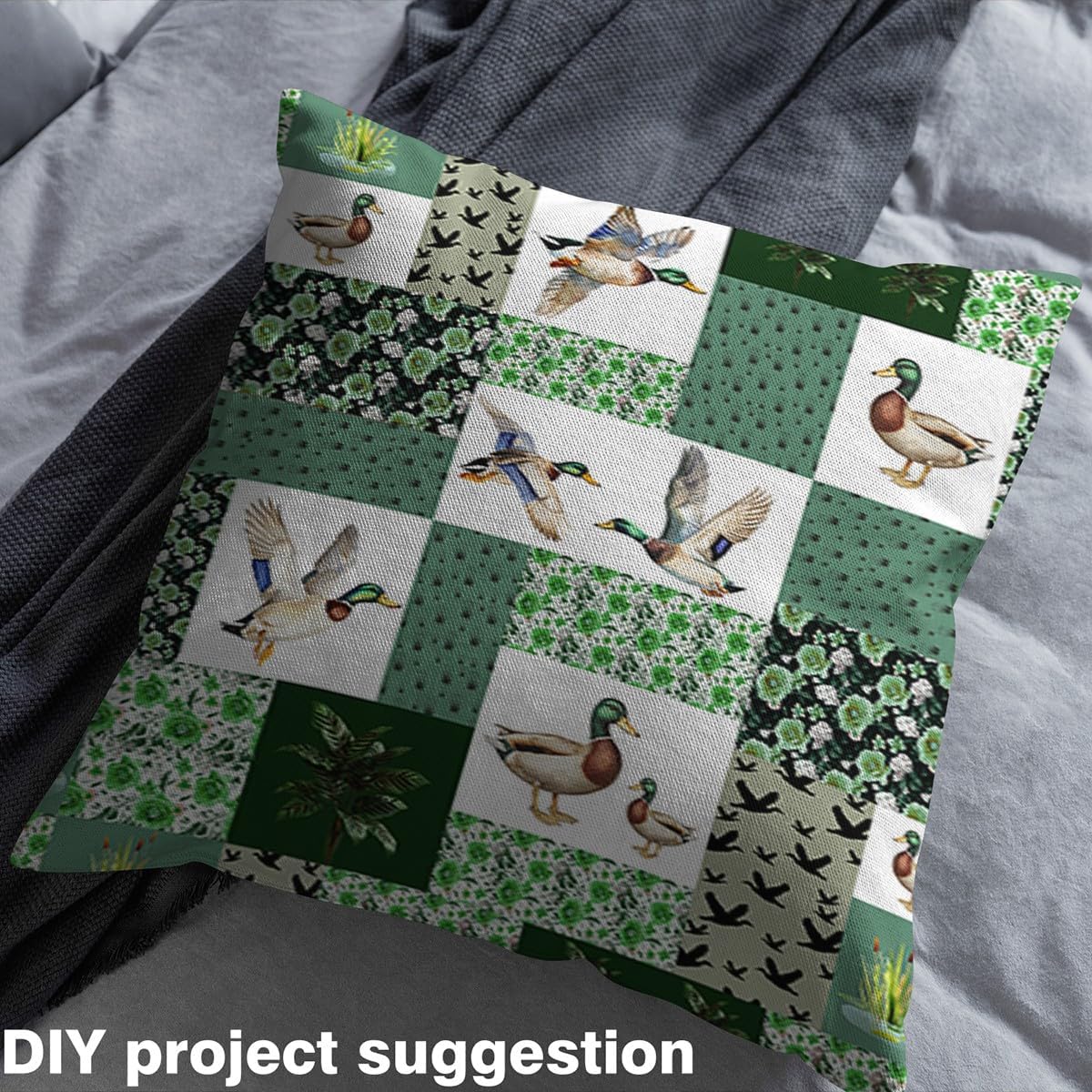 Erosebridal Mallard Duck Fabric by The Yard,Cabin Hunting Animal Upholstery Fabric for Chairs Sofa,Farmhouse Patchwork Waterproof Outdoor Decor,Green White,2 Yards