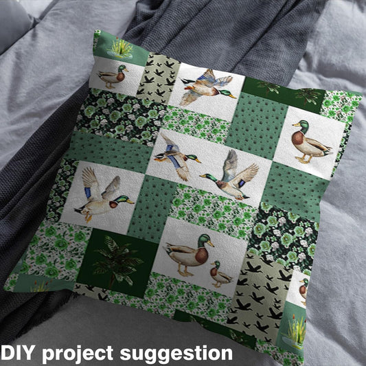 Erosebridal Mallard Duck Fabric by The Yard,Cabin Hunting Animal Upholstery Fabric for Chairs Sofa,Farmhouse Patchwork Waterproof Outdoor Decor,Green White,2 Yards