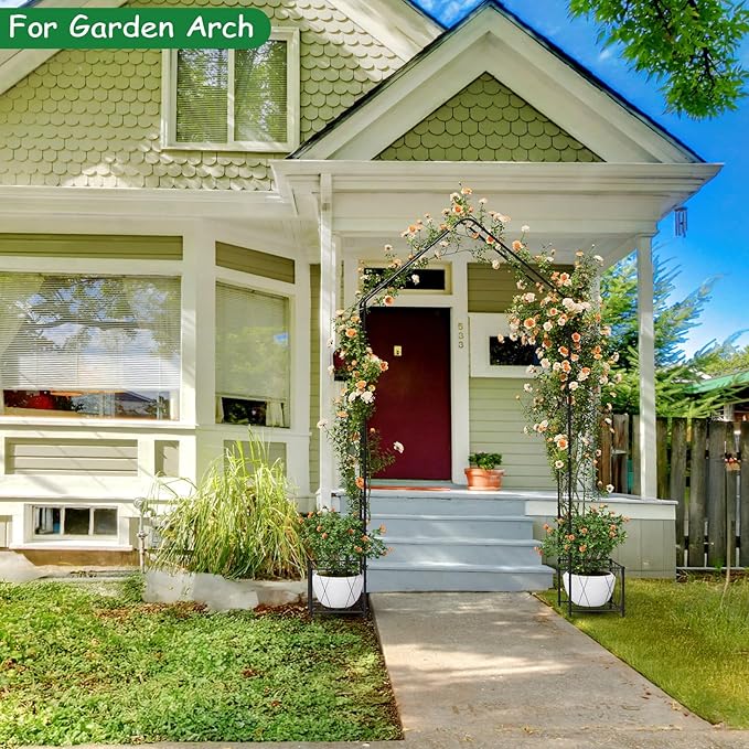 Vrisa Metal Garden Arch Trellis for Climbing Plants Outdoor 8.2 Ft Garden Arbor with Planter Boxes Wedding Arches for Ceremony Halloween Christmas Decoration Garden Archway for Party, Backyard, Lawn