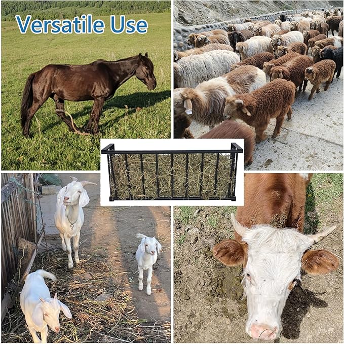 Wall Mount Hay Rack, 40'' Long Livestock Hay Feeder with 25 Gallon Capacity, Carbon Steel Hay Feeder for Sheep, Goats, Horses, Indoor Outdoor Uses