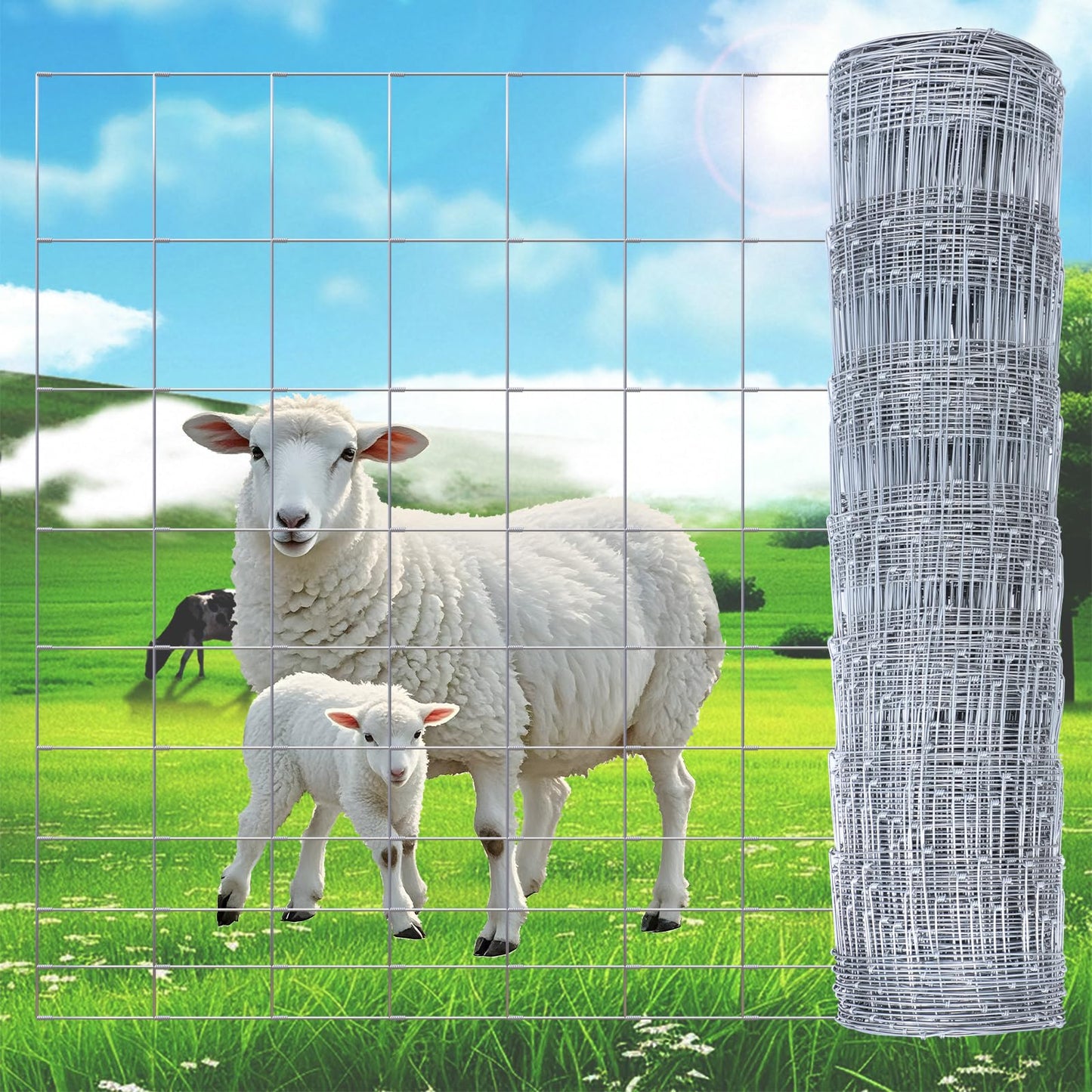 10 Gauge 4' * 165' Cattle Fence Panels, Farm Fence Galvanized Cattle Wire Mesh Fencing,Used to Hog Goat Fencing for Yard Garden and Field