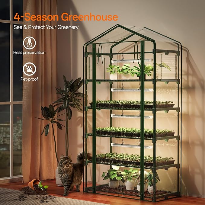 Bstrip Indoor Greenhouse with Grow Light, 5-Tier Large Green House, 5Pcs Grow Lights for Seed Starting with Timer, PVC Tent with Airflow Windows, Indoor Greenhouse Cabinet 40.2x18.9x74.8in