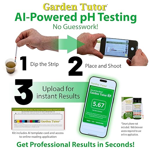 Garden Tutor Soil pH Test Kit – 100 Strips with AI-Powered Web Reader – Accurate Testing for Lawn, Garden & Compost – pH 3.5–9