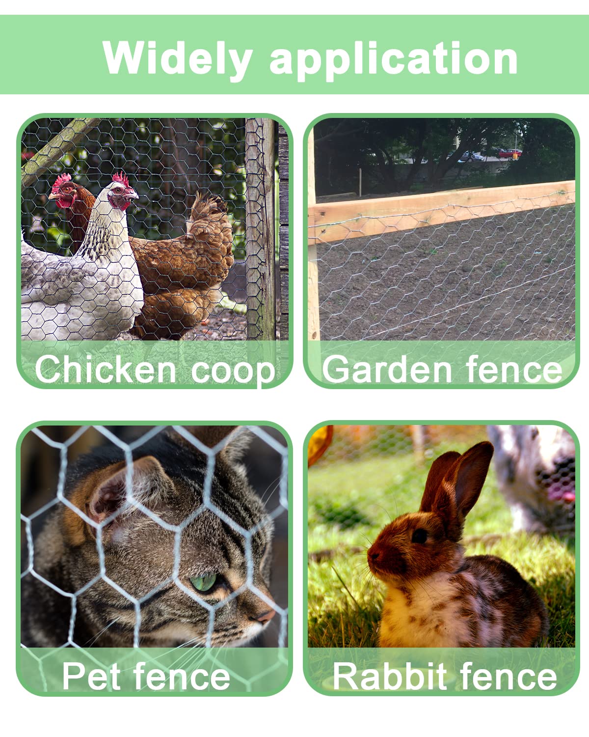 Garden Poultry Green Chicken Wire - 16.5 '' × 157 '' Chicken Wire Floral for Crafts, Garden Fence Animal Barrier, 1 inch Mesh Poultry Netting Fence, Pet/Rabbit/Chicken Wire Fencing