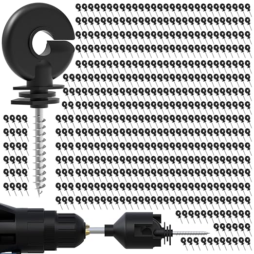 500 Pcs Black Electric Fence Insulator Screw-in Insulator Fence Ring Post Wood Post Insulator and 2 Pc Free Insulator Socket Tool (Grid System Accessories for Animal Husbandry Electronic)