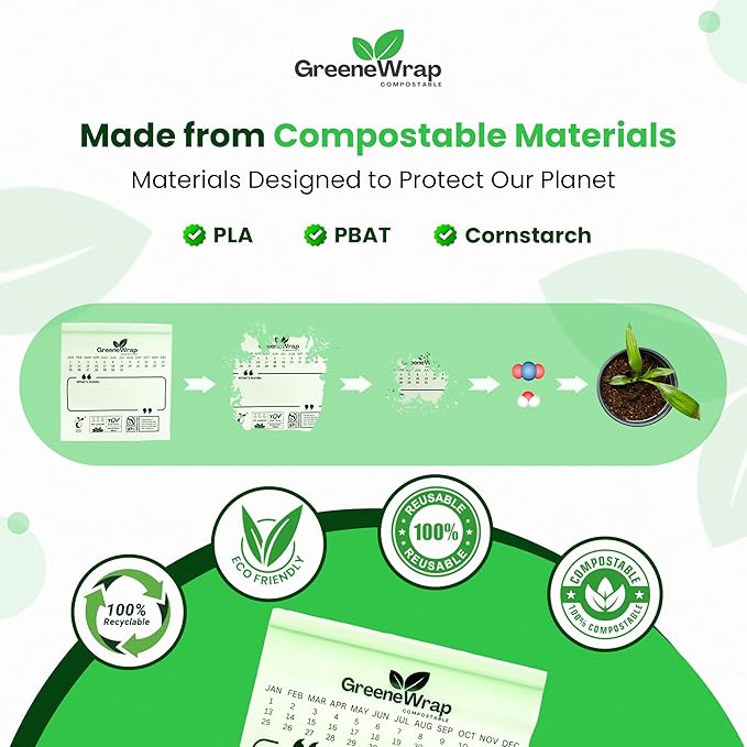 Compostable Snack Size Zip Bags 50 Count Extra Thick 2 mil Resealable, Leak-Proof, Freezer Safe Disposable Food Storage Bags, BPI and OK Compost Home Certified, ASTM D6400