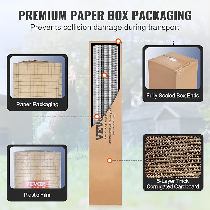 VEVOR Hardware Cloth, 1/2 inch 48in x 50 ft 19 Gauge, Hot Dipped Galvanized Wire Mesh Roll, Chicken Wire Fencing, Wire Mesh for Rabbit Cages, Garden, Small Rodents
