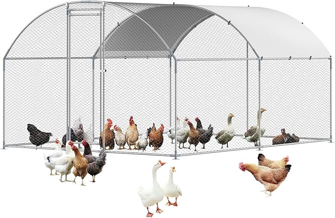 VEVOR Large Metal Chicken Coop with Run, 13.1 x 9.8 x 6.5 ft Walkin Chicken Coop for Yard with Waterproof Cover, Dome Roof Large Poultry Cage for Hen House, Duck Coop and Rabbit Run