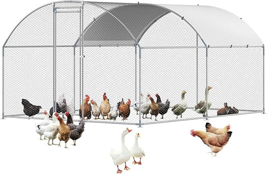 VEVOR Large Metal Chicken Coop with Run, 13.1 x 9.8 x 6.5 ft Walkin Chicken Coop for Yard with Waterproof Cover, Dome Roof Large Poultry Cage for Hen House, Duck Coop and Rabbit Run