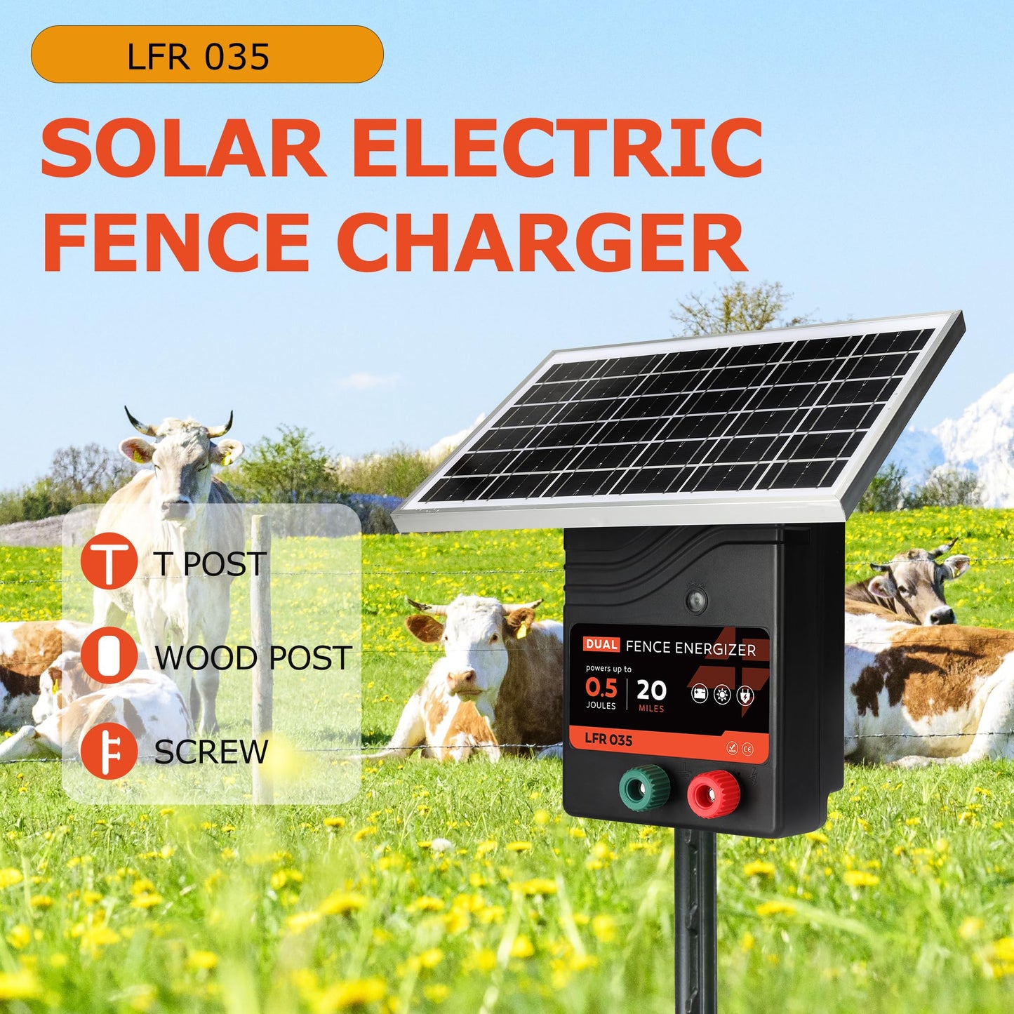20 Miles Solar Electric Fence Charger, 0.5 Joule Portable Solar Fence Charger, Solar Electric Fence Kit, with 10W Solar Panel for Livestock, Preventing Predators from Intruding