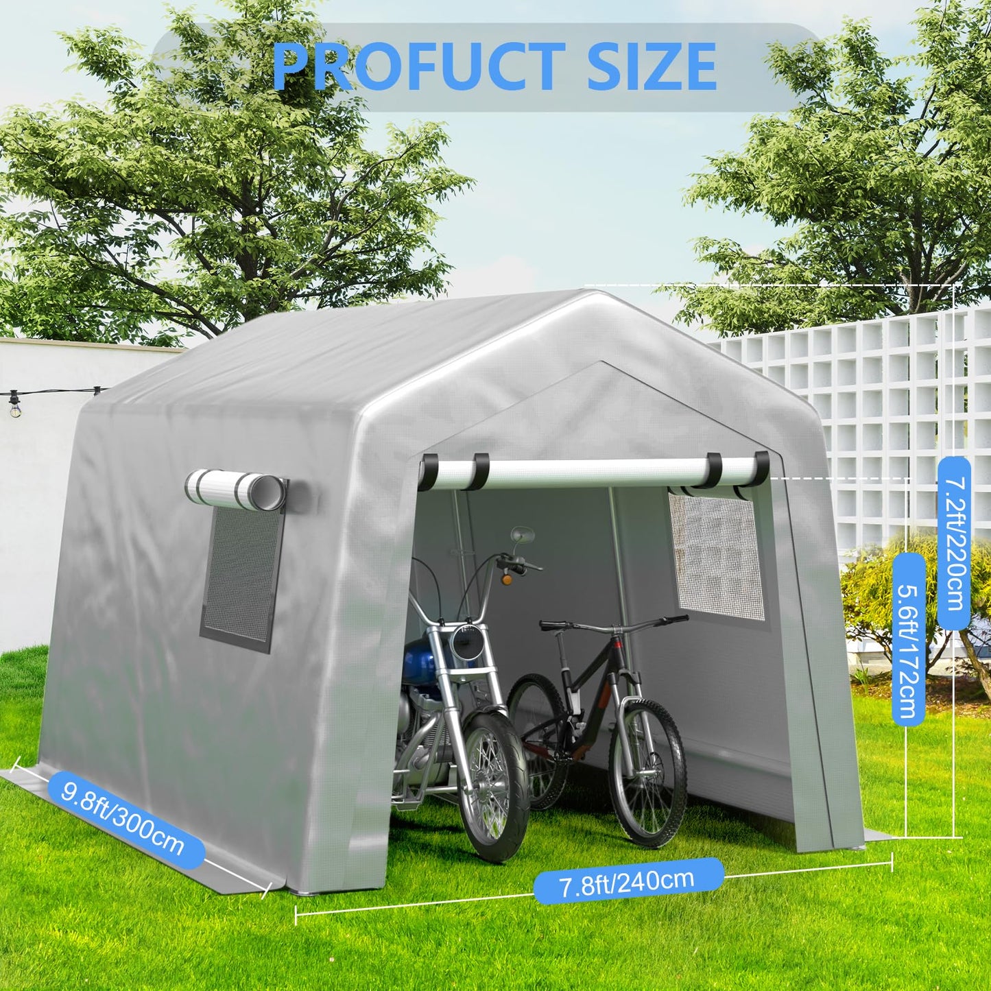 Jocoevol 8x10 ft Carport Heavy Duty Tent with Roll-up Windows, Portable Garage with Galvanized Steel Tubes, Car Canopy All-Season Tarp for Car Boat Truck Motorcycle
