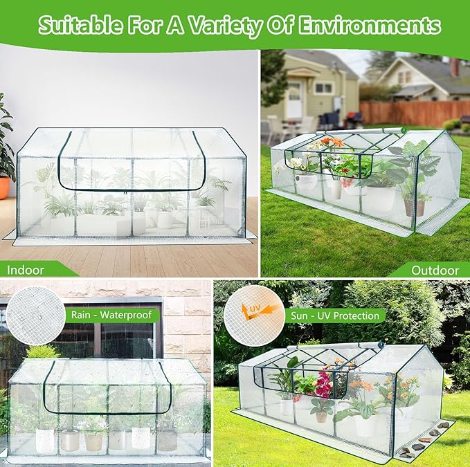 Mini Greenhouse Outdoor, deaunbr Waterproof Garden Green House with Durable PE Cover & Roll-Up Zipper Door, Heavy Duty Greenhouse Tent for Indoor Outdoor Plants - 63"x31.5"x31.1"