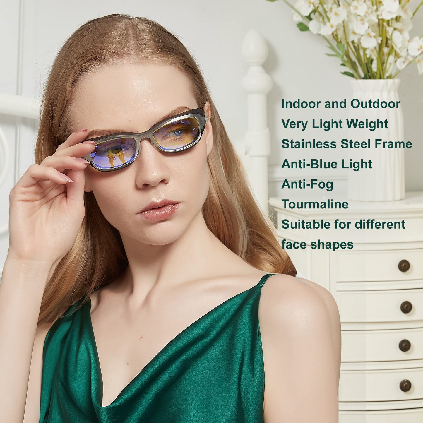 Yourga Dry Eye Relief Eyeglasses, Blue Light Blocking, Moisture Chamber Goggles with Stainless Steel Frame, Anti-Pollen, Aviod Allergens, Indoor or Outdoor for Men/Women(Silver)