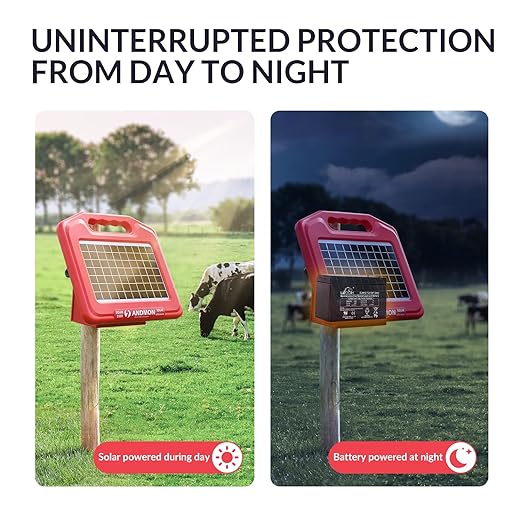 50 Miles Solar Electric Fence Charger, 0.95 Joule High-Power Solar Fence Charger for Livestock, Horses, and Wildlife Control, Solar Electric Fence with Easy Installation