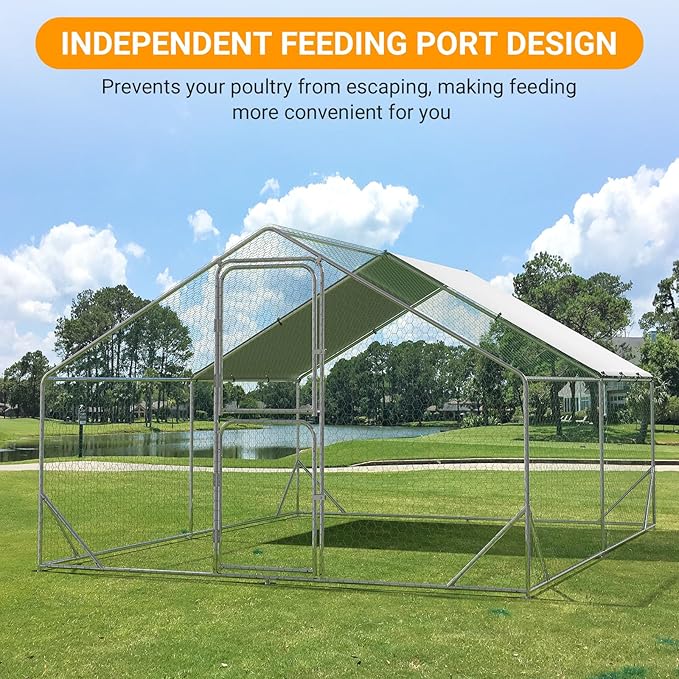 Chicken Runs for Yard with Cover, Large Metal Chicken Coop, 9.8x13.1x6.6FT Chicken Pen with Waterproof and Anti-UV Cover, Walk-in Poultry Cage for Yard Outdoor Duck Rabbit Cage