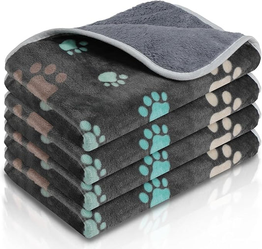 Reginary 4 Pcs Waterproof Guinea Pig Blankets Washable Small Animal Fleece Bedding Absorbent Guinea Pig Cage Liners Reusable Pet Pee Pad Sleep Mat for Hamster Ferret(Cute Paw,24 x 16 Inch)