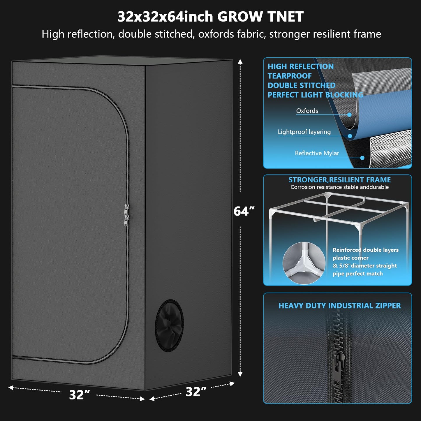 TopoGrow Upgrade Integrated Auto Grow Tent Kit Complete Kit, S1000 LED Grow Light, 32"x32"x64" Grow Tent, 4“ Ventilation with Inline Fan, Carbon Filter, Irrigation Kit, Humidifier and Clip Fan
