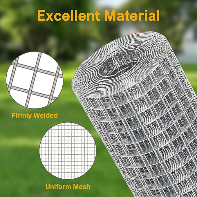 16in x 25ft Hardware Cloth - 1/2 inch Chicken Wire Fencing 19 Gauge Hot-dip Galvanized After Welding | Welded Wire Mesh Roll Garden Plant Chicken Coop Rabbit Poultry Netting Cage Screen