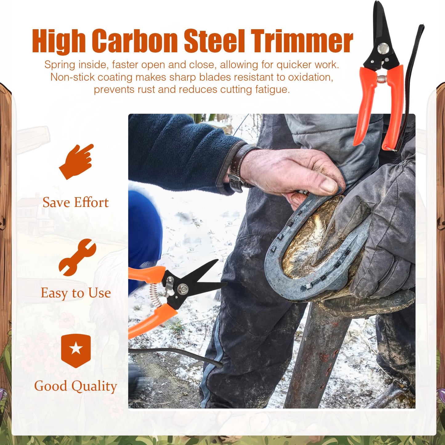 WILLBOND 9 Pcs 8 Inch Farrier Tools Kit Horse Goat Hoof Trimmer Metal Shears Farriers Hoof Nipper Cutter Handle Knife Gloves Brush Goat Supplies with Storage Bag