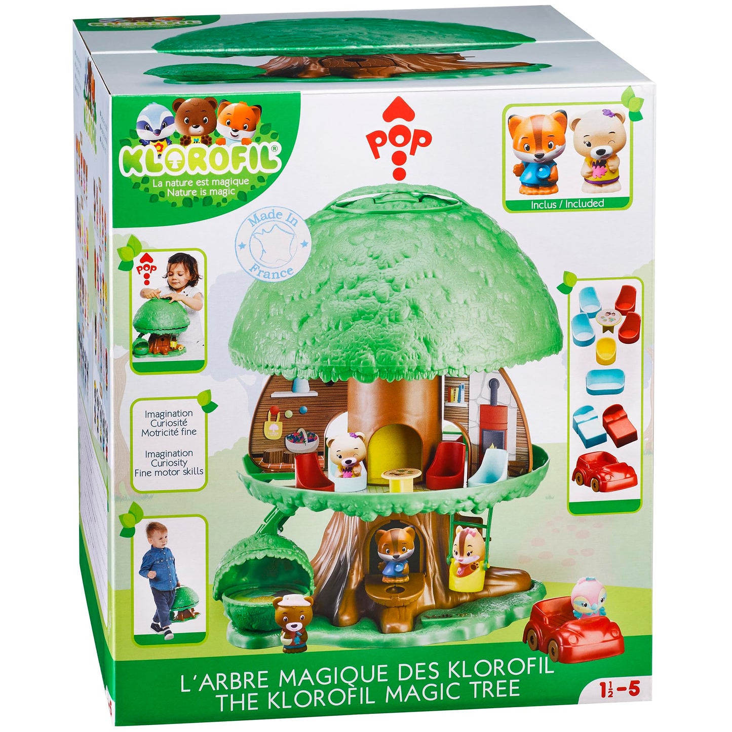 Timber Tots: The Magic Tree House - 16pc Nature Playset, 2 Animal Figurines, Toy Car & Furniture Accessories, Pop-Up Room Reveal, Kids-Toddlers 18Mo+