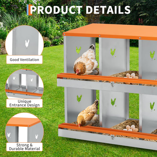 GarveeTech 6 Compartments Chicken Nesting Boxes for Laying Eggs, Poultry Nesting Boxes for Chickens Coop, Egg Laying Boxes for Chickens