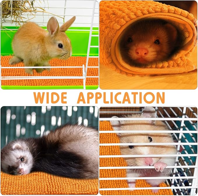 Amylove 4 Pcs Guinea Pig Cage Liner Guinea Pig Bedding Washable Fleece Pee Pads Reusable Small Animals Training Mat Small Animal Sleeping Bed for Bunny Hamster (Orange,16 x 24 Inch)