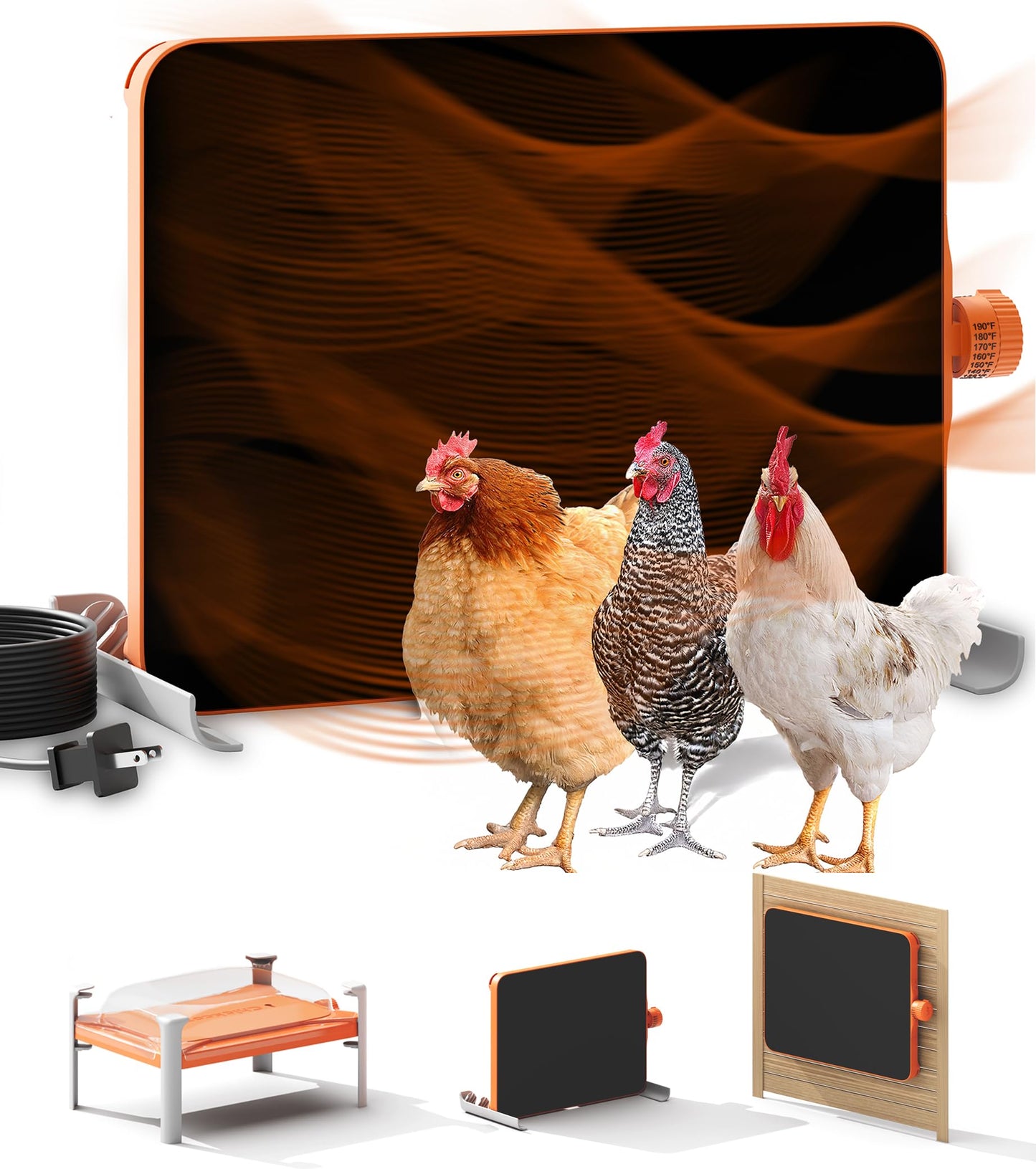 Smart Chicken Coop Heater, 200 Watts Chick Heater Built-in Adaptive Temperature Sensor, Chicken Coop Heater for Winter, Coop Heater Adaptable to Timer and Temp Controllers,UL-Compliant